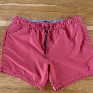 Joules Men's Light Red Swim Trunks with Drawstring and Side Pockets. Soft Fabric